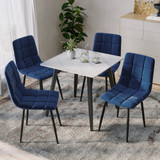 5-Piece Dining Set - 80cm Square Sintered Stone Table and 4 Velvet Chairs with Metal Legs