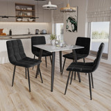 5-Piece Dining Set - 80cm Square Sintered Stone Table and 4 Velvet Chairs with Metal Legs