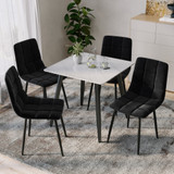 5-Piece Dining Set - 80cm Square Sintered Stone Table and 4 Velvet Chairs with Metal Legs