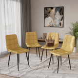 5-Piece Dining Set - 80cm Square Sintered Stone Table and 4 Velvet Chairs with Metal Legs