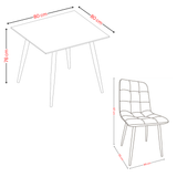 5-Piece Dining Set - 80cm Square Sintered Stone Table and 4 Velvet Chairs with Metal Legs