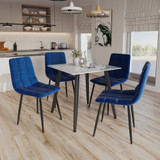 5-Piece Dining Set - 80cm Square Sintered Stone Table and 4 Velvet Chairs with Metal Legs