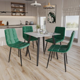 5-Piece Dining Set - 80cm Square Sintered Stone Table and 4 Velvet Chairs with Metal Legs