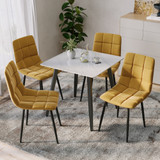 5-Piece Dining Set - 80cm Square Sintered Stone Table and 4 Velvet Chairs with Metal Legs
