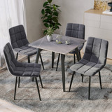5-Piece Dining Set - 80cm Square Sintered Stone Table and 4 Velvet Chairs with Metal Legs