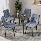 5-Piece Dining Set - 80cm Square Sintered Stone Table and 4 Velvet Chairs with Metal Legs