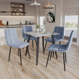5-Piece Dining Set - 80cm Square Sintered Stone Table and 4 Velvet Chairs with Metal Legs