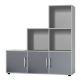 6-Cube Step Shelving Unit With Metal Handle Doors