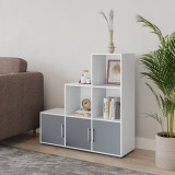 6-Cube Step Shelving Unit With Metal Handle Doors