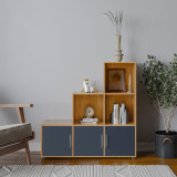 6-Cube Step Shelving Unit With Metal Handle Doors