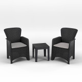 3-Pc Black Rattan Effect 2 Armchairs and Side Table Garden Bistro Set