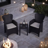 3-Pc Black Rattan Effect 2 Armchairs and Side Table Garden Bistro Set