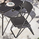 3-Pcs Black Rattan Effect Square Folding Table & Chairs Bistro Set