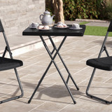 3-Pcs Black Rattan Effect Square Folding Table & Chairs Bistro Set