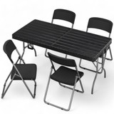 5Ft Rattan Effect Garden Folding Table and Chairs Garden Set - Black