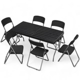 5Ft Rattan Effect Garden Folding Table and Chairs Garden Set - Black