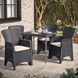 5-Pc Rattan Effect Armchairs & 80cm Black Square Folding Table - Black