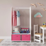 Kids Wooden Clothes Rail Dress Up Wardrobe Storage Mirror