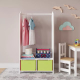 Kids Wooden Clothes Rail Dress Up Wardrobe Storage Mirror