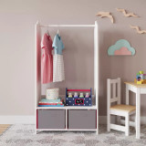 Kids Wooden Clothes Rail Dress Up Wardrobe Storage Mirror