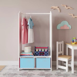 Kids Wooden Clothes Rail Dress Up Wardrobe Storage Mirror