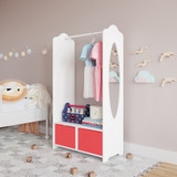 Kids Wooden Clothes Rail Dress Up Wardrobe Storage Mirror