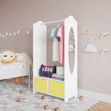 Kids Wooden Clothes Rail Dress Up Wardrobe Storage Mirror