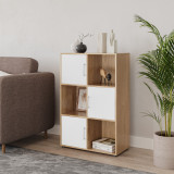 6-Cube Shelving Unit With Doors and Metal Handles