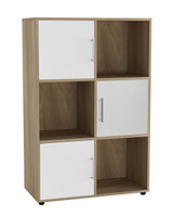 6-Cube Shelving Unit With Doors and Metal Handles