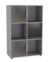 6-Cube Shelving Unit With Doors and Metal Handles