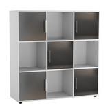 White 9-Cube Shelving Unit with Gloss Doors and Metal Handles