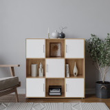 White 9-Cube Shelving Unit with Gloss Doors and Metal Handles