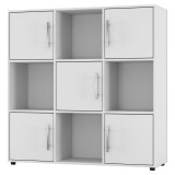 White 9-Cube Shelving Unit with Gloss Doors and Metal Handles