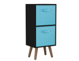Black 2-Tier 2-Drawer Cube Shelving Unit with Scandinavian Legs