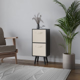 Black 2-Tier 2-Drawer Cube Shelving Unit with Scandinavian Legs