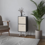 Black 2-Tier 2-Drawer Cube Shelving Unit with Scandinavian Legs