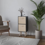 Black 2-Tier 2-Drawer Cube Shelving Unit with Scandinavian Legs