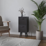 Black 2-Tier 2-Drawer Cube Shelving Unit with Scandinavian Legs
