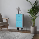 Grey 2-Tier 2-Drawer Cube Shelving Unit with Scandinavian Legs
