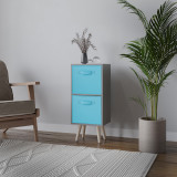 Grey 2-Tier 2-Drawer Cube Shelving Unit with Scandinavian Legs