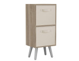Antique Oak 2-Tier 2-Drawer Cube Shelving Unit with Scandinavian Legs