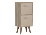 Antique Oak 2-Tier 2-Drawer Cube Shelving Unit with Scandinavian Legs