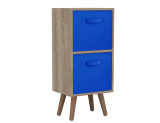Antique Oak 2-Tier 2-Drawer Cube Shelving Unit with Scandinavian Legs