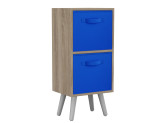 Antique Oak 2-Tier 2-Drawer Cube Shelving Unit with Scandinavian Legs