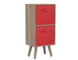 Antique Oak 2-Tier 2-Drawer Cube Shelving Unit with Scandinavian Legs