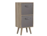 Antique Oak 2-Tier 2-Drawer Cube Shelving Unit with Scandinavian Legs