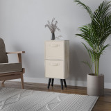 Antique Oak 2-Tier 2-Drawer Cube Shelving Unit with Scandinavian Legs