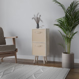 Antique Oak 2-Tier 2-Drawer Cube Shelving Unit with Scandinavian Legs