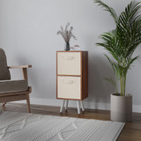 Teak 2-Tier 2-Drawer Cube Shelving Unit with Scandinavian Legs