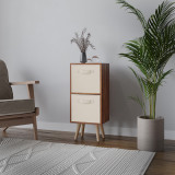 Teak 2-Tier 2-Drawer Cube Shelving Unit with Scandinavian Legs